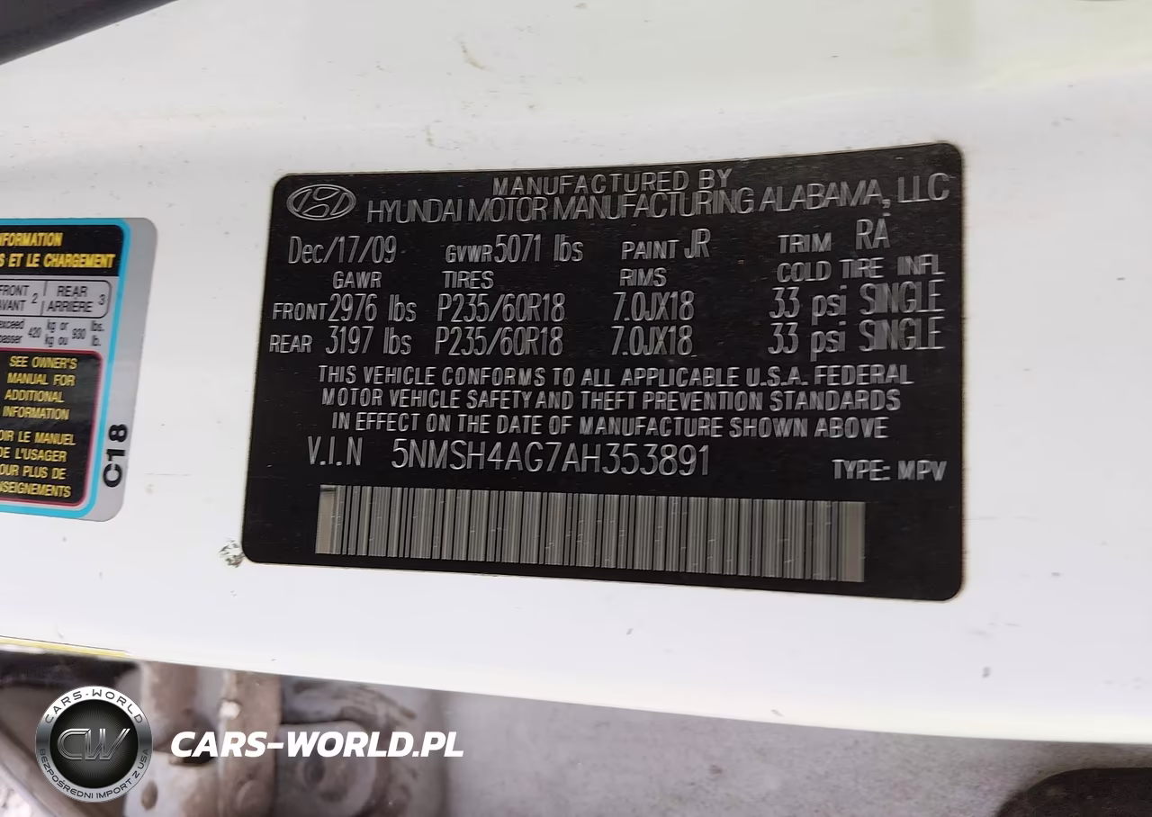 2010 Hyundai Santa Fe Se VIN:5NMSH4AG7AH353891 - 9