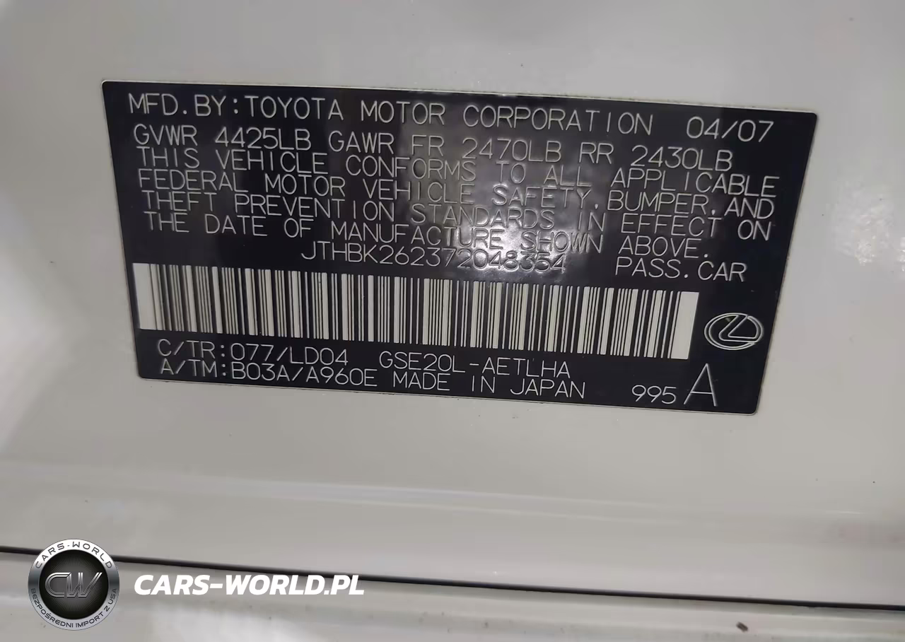 2007 Lexus Is 250 VIN:JTHBK262372048354 - 9