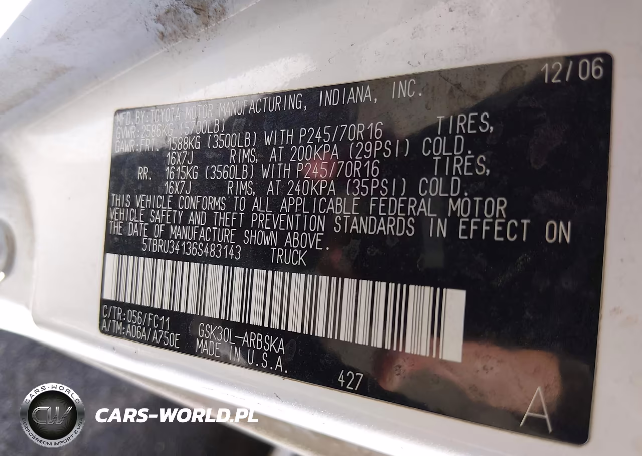 2006 Toyota Tundra Sr5 VIN:5TBRU34136S483143 - 9