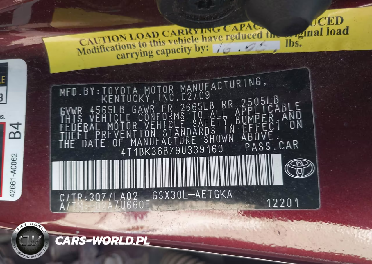 2009 Toyota Avalon Xls VIN:4T1BK36B79U339160 - 9