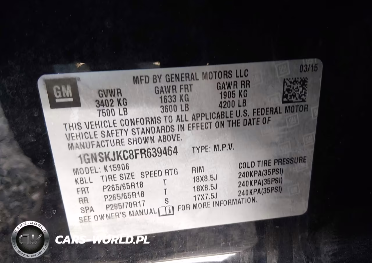 2015 Chevrolet Suburban 1500 Lt VIN:1GNSKJKC8FR639464 - 9