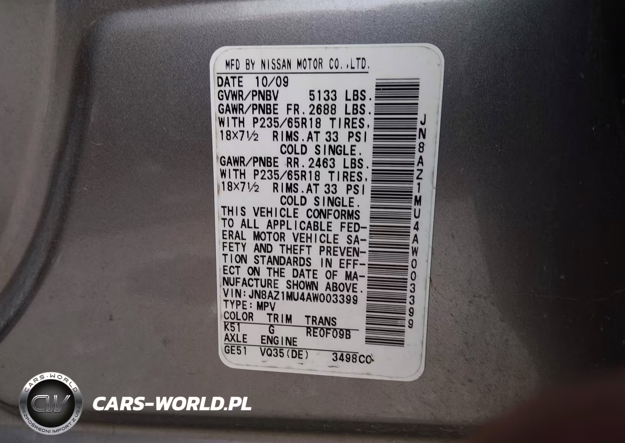 2010 Nissan Murano Sl VIN:JN8AZ1MU4AW003399 - 9