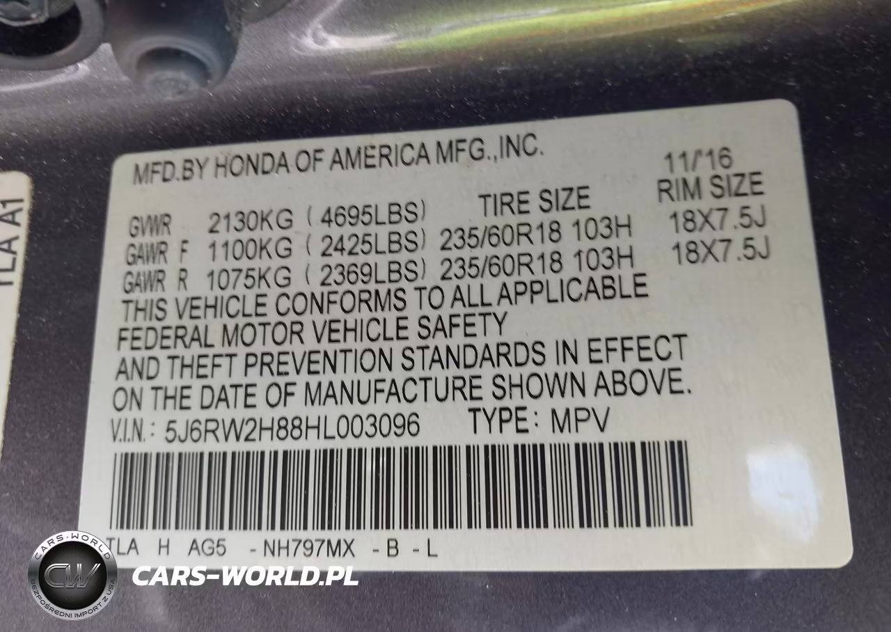 2017 Honda Cr-V VIN:5J6RW2H88HL003096 - 9