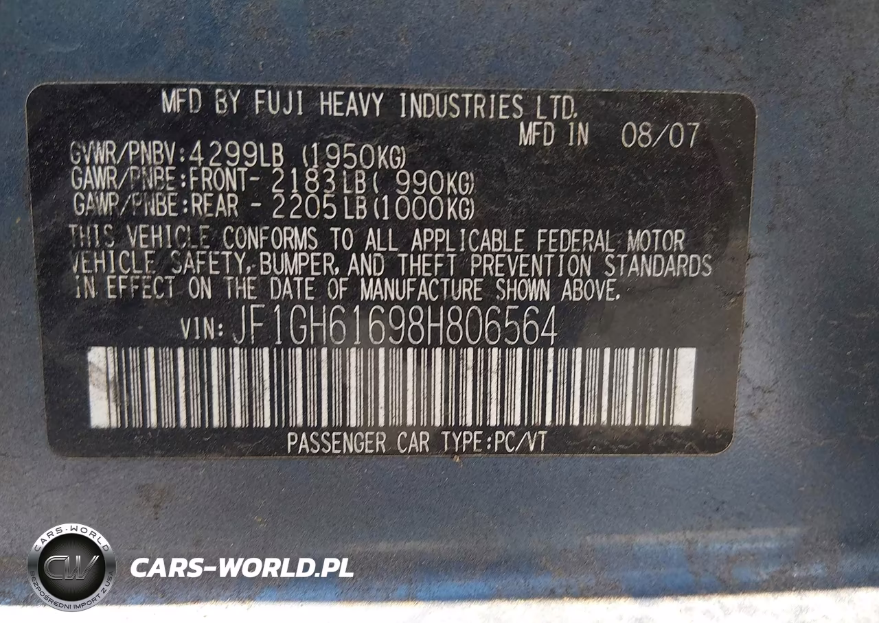 2008 Subaru Impreza 2.5I VIN:JF1GH61698H806564 - 9