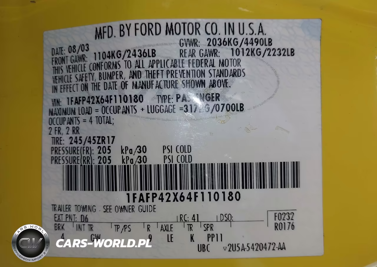 2004 Ford Mustang Gt VIN:1FAFP42X64F110180 - 9