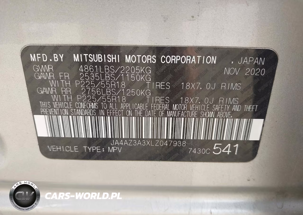 2020 Mitsubishi Outlander Es 2.4 S-Awc-Le 2.4 S-Awc-Se 2.4 S-Awc-Sel 2.4 S-Awc-Sp 2.4 S-Awc VIN:JA4AZ3A3XLZ047938 - 9