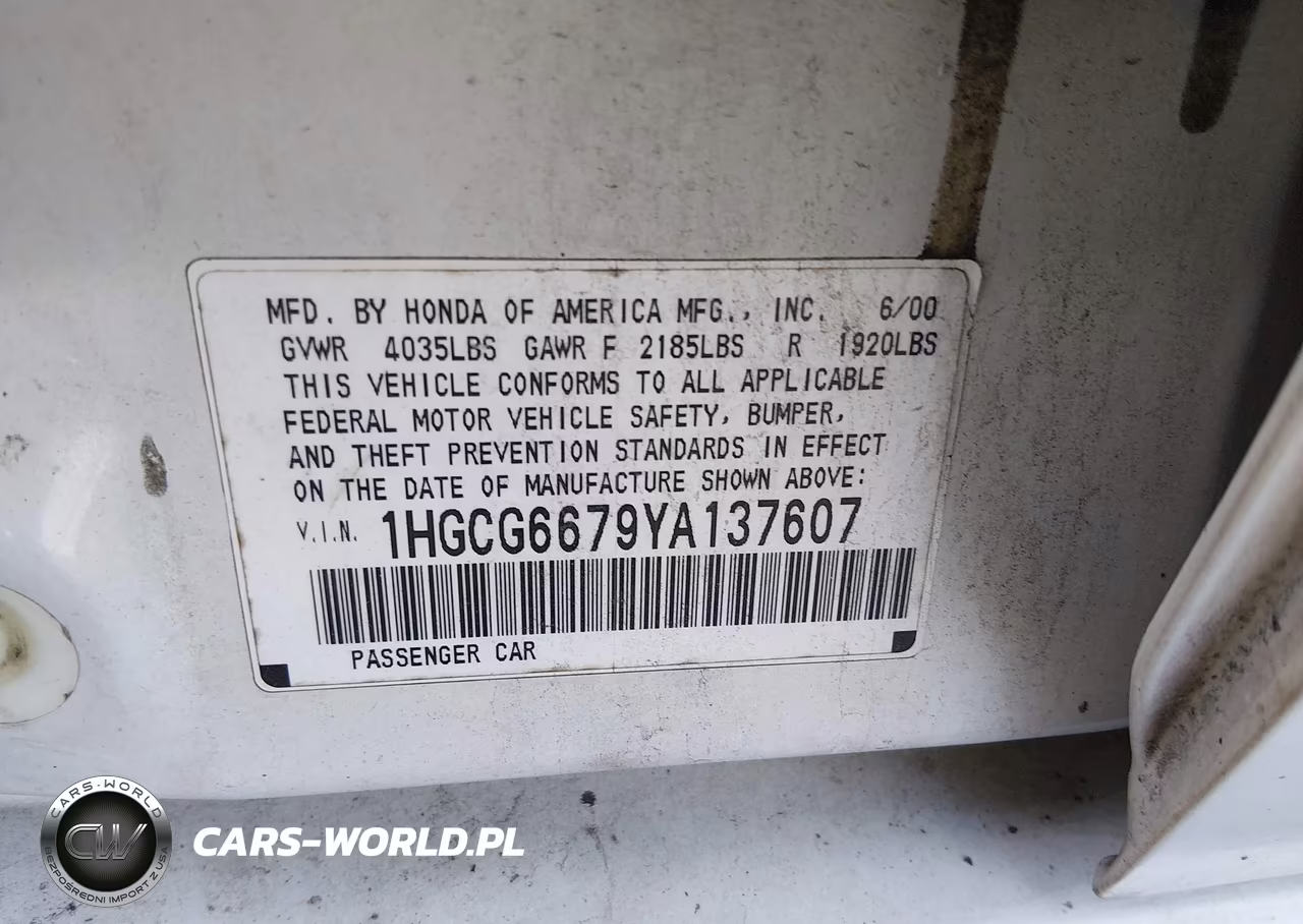2000 Honda Accord 2.3 Ex VIN:1HGCG6679YA137607 - 9