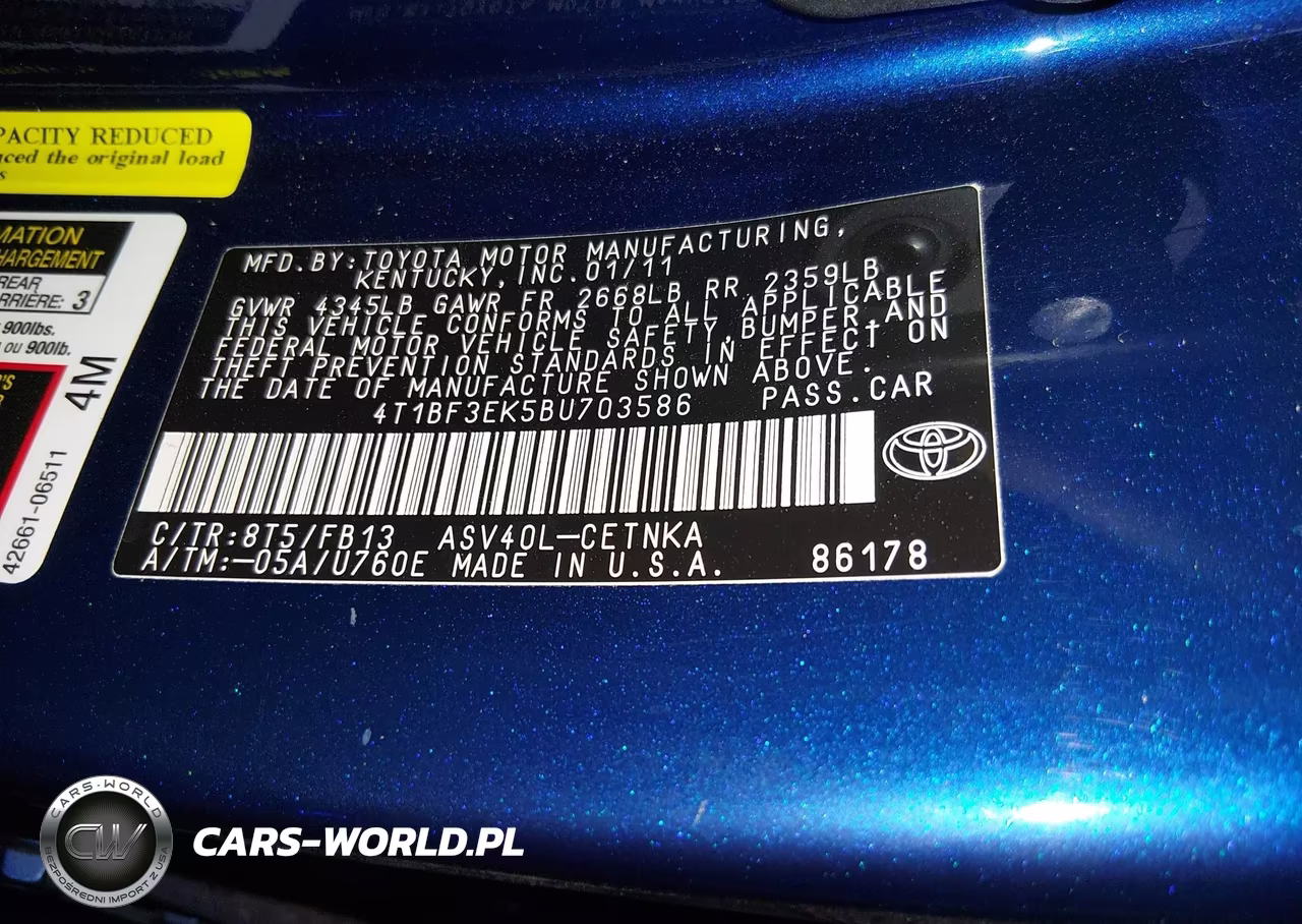 2011 Toyota Camry VIN:4T1BF3EK5BU703586 - 9