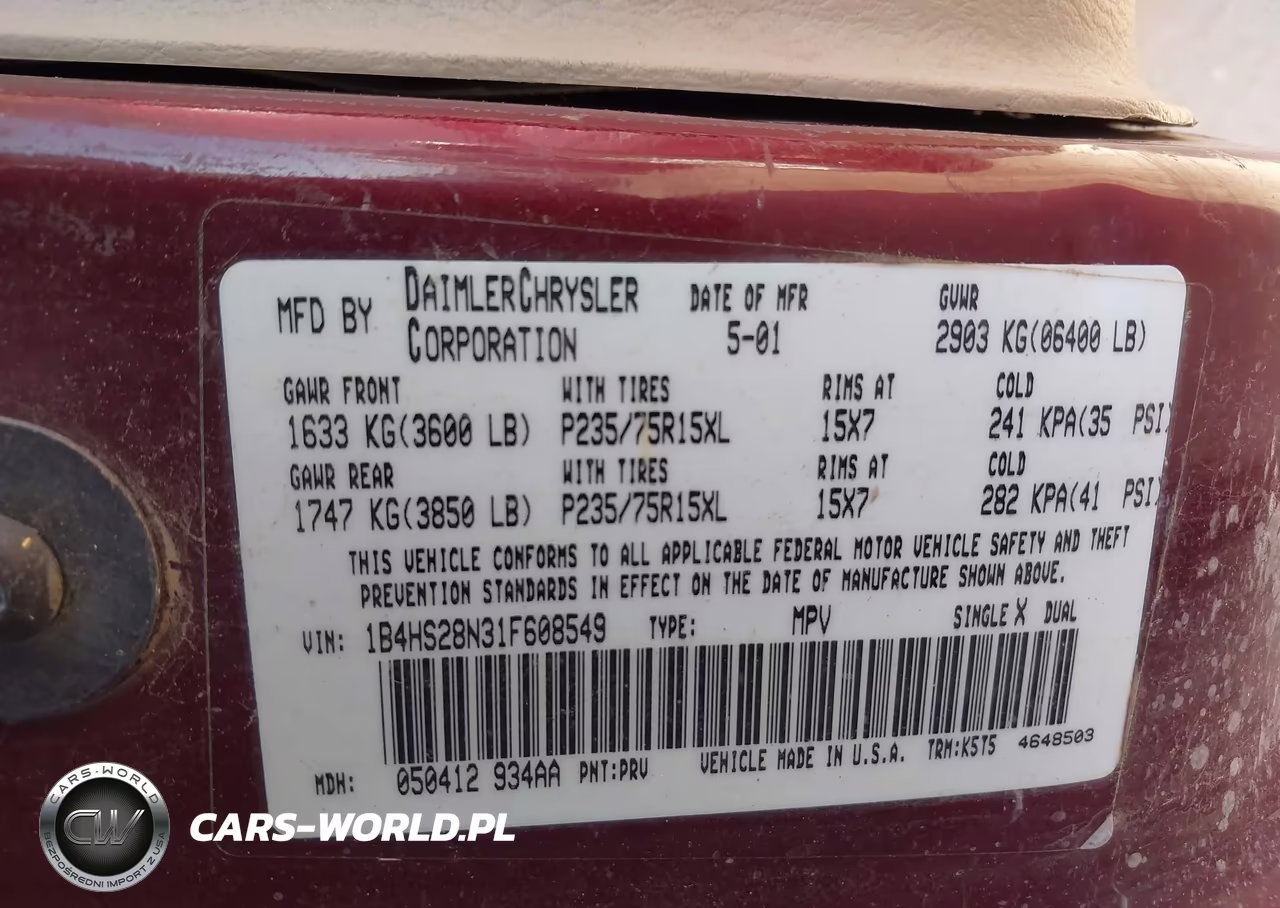 2001 Dodge Durango VIN:1B4HS28N31F608549 - 9