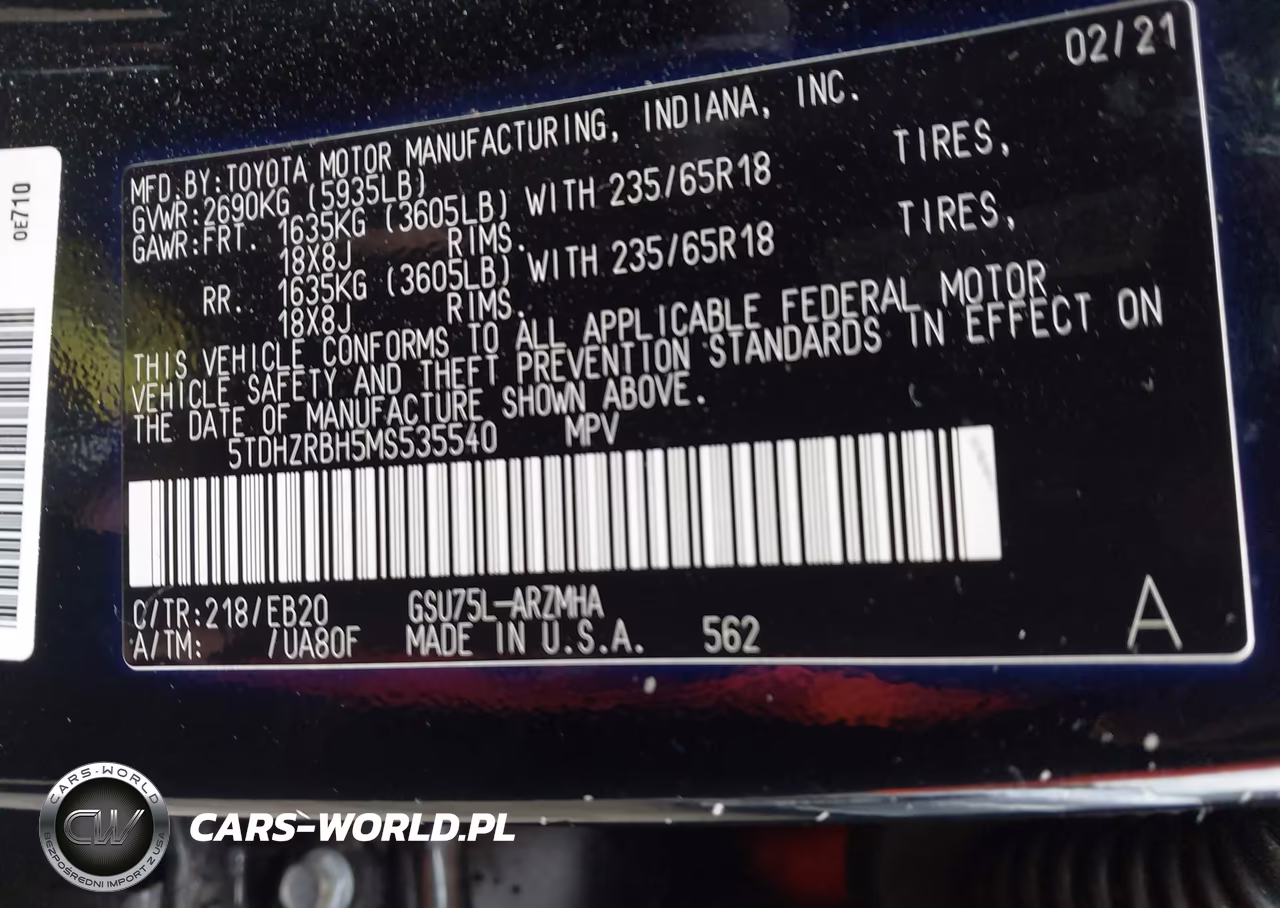 2021 Toyota Highlander Xle VIN:5TDHZRBH5MS535540 - 9