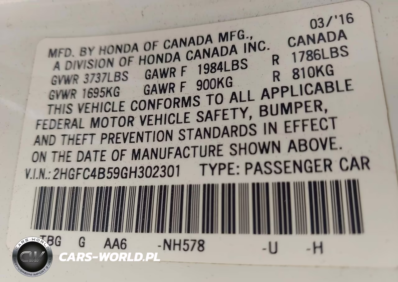 2016 Honda Civic Lx VIN:2HGFC4B59GH302301 - 9