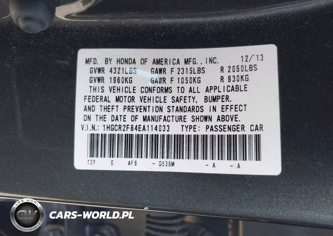 2014 Honda Accord Ex-L VIN:1HGCR2F84EA114033 - 9