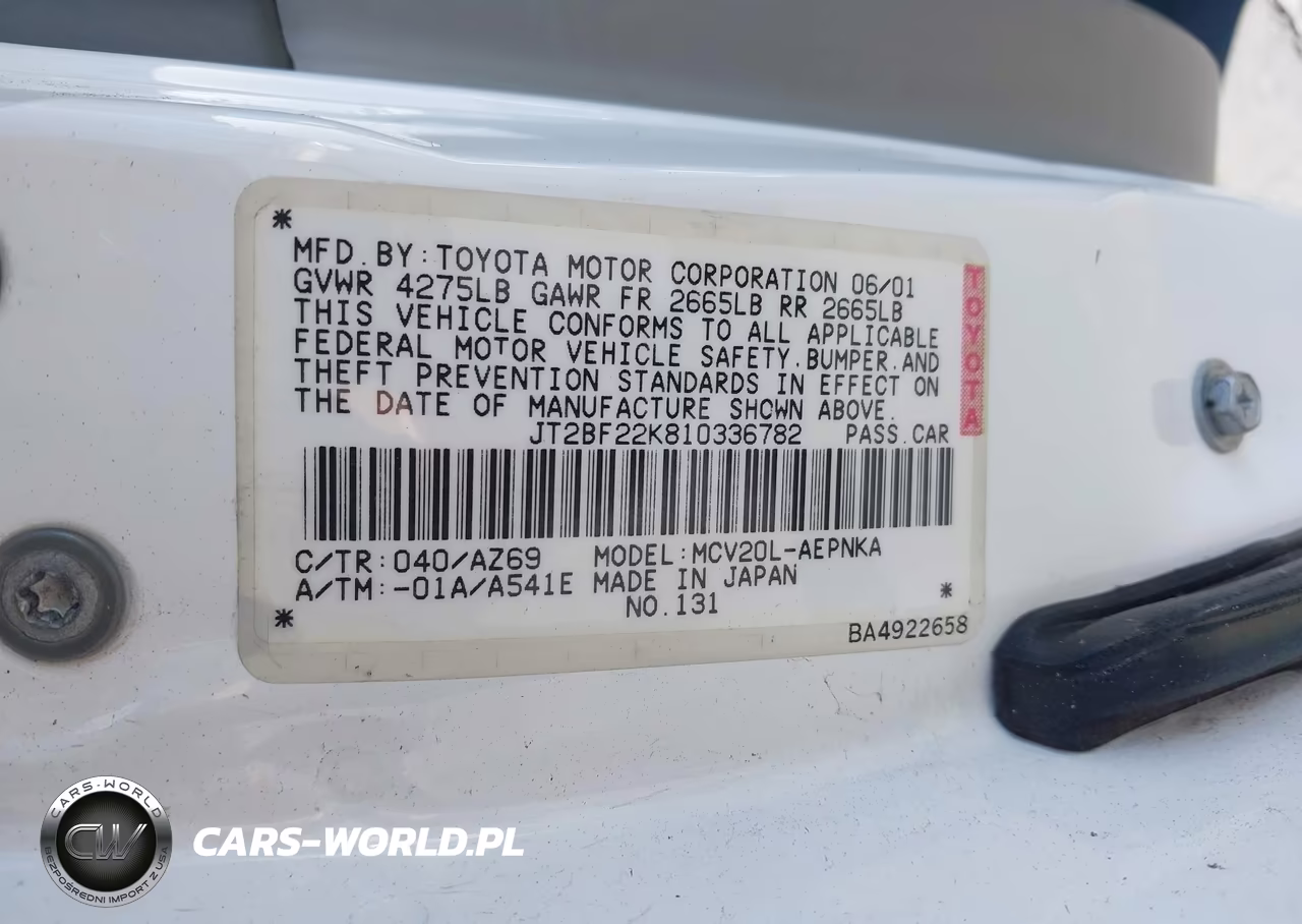 2001 Toyota Camry Le V6 VIN:JT2BF22K810336782 - 9