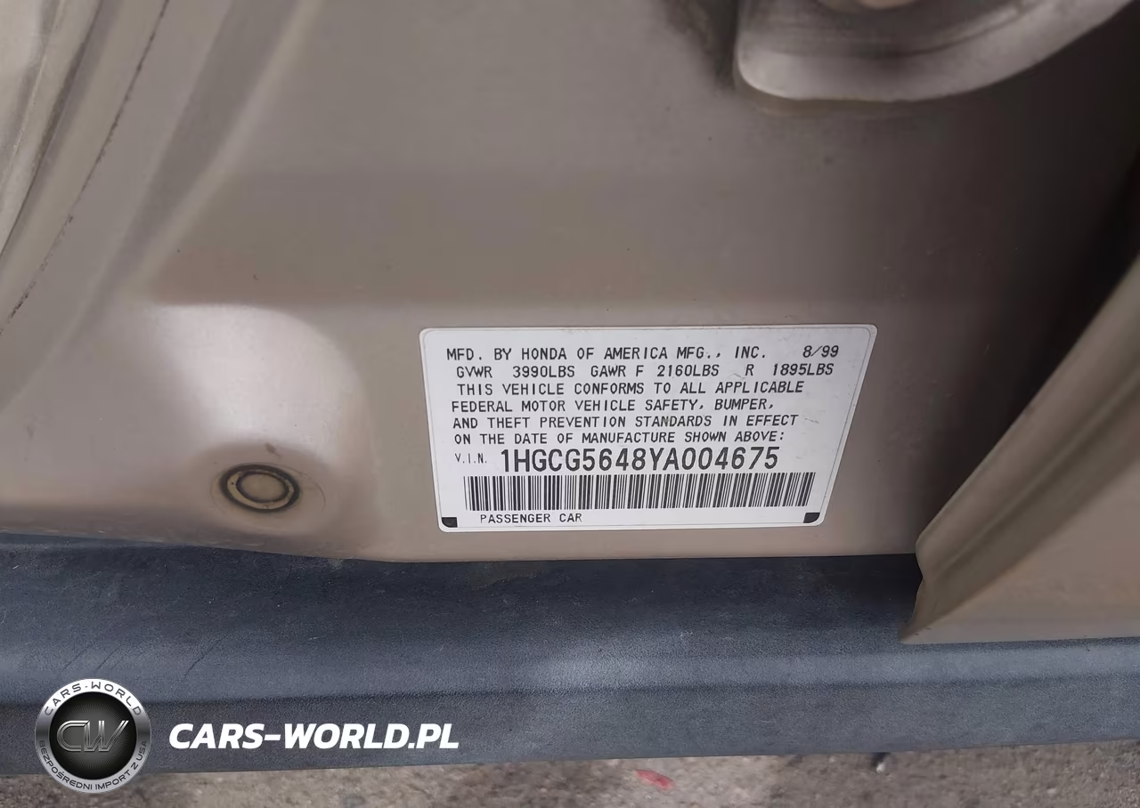 2000 Honda Accord 2.3 Lx VIN:1HGCG5648YA004675 - 9