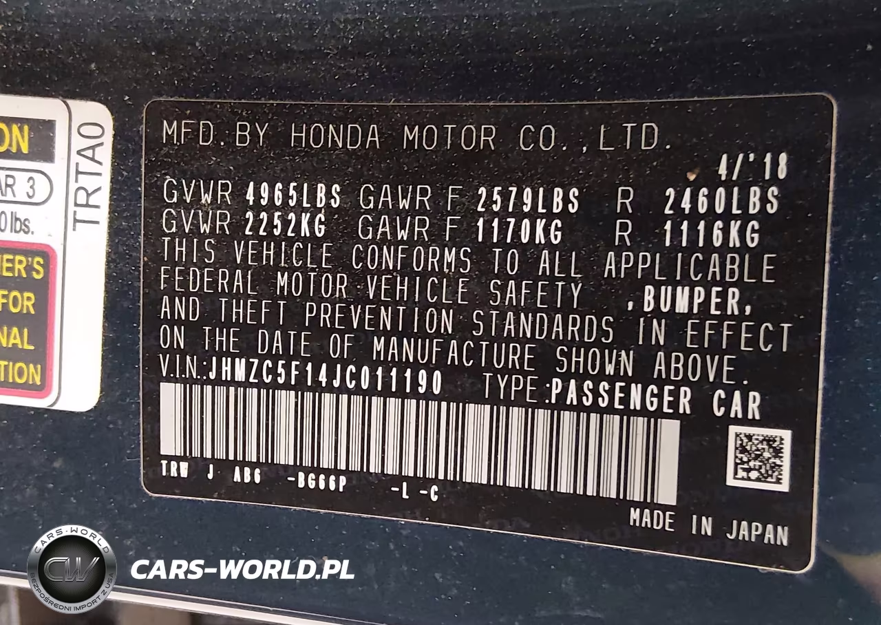 2018 Honda Clarity Plug-In Hybrid VIN:JHMZC5F14JC011190 - 9
