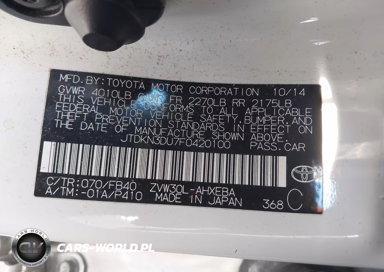 2015 Toyota Prius Two VIN:JTDKN3DU7F0420100 - 9