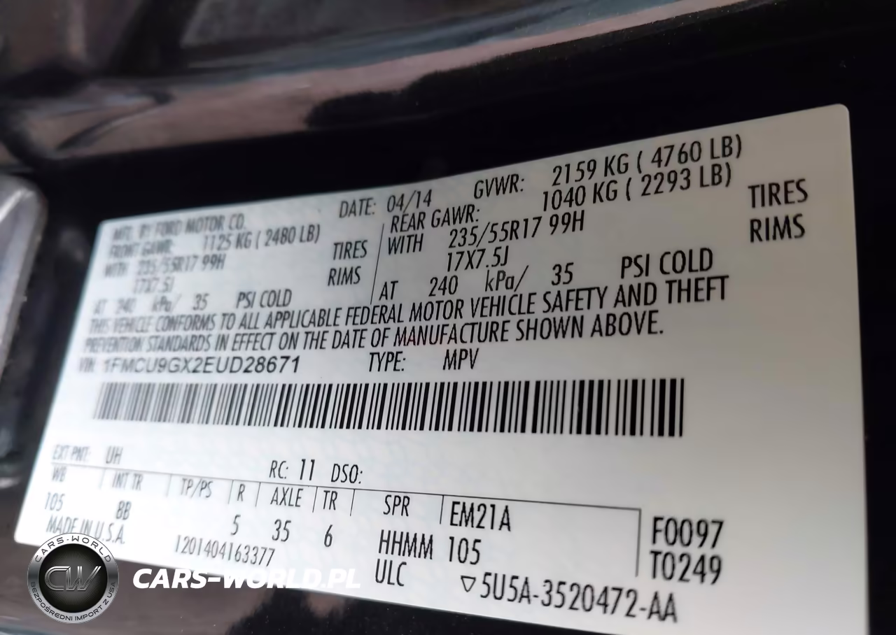 2014 FORD ESCAPE SE VIN:1FMCU9GX2EUD28671 - 9