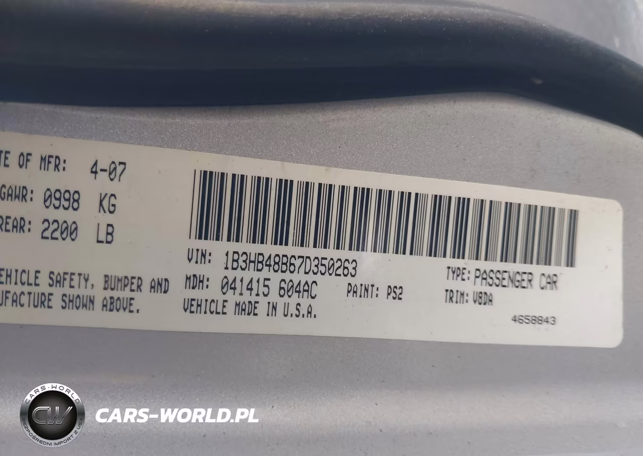 2007 Dodge Caliber Sxt VIN:1B3HB48B67D350263 - 9
