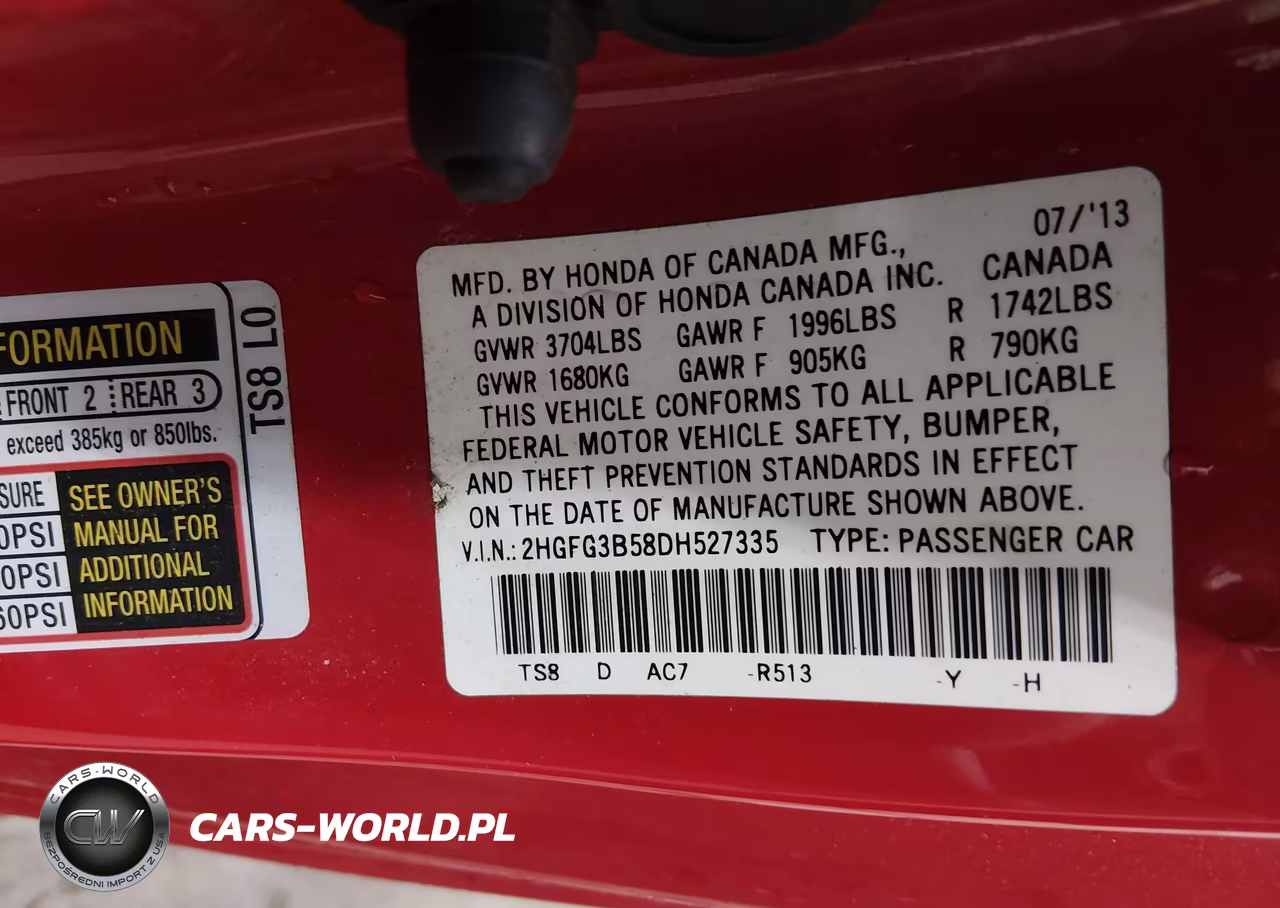 2013 Honda Civic Lx VIN:2HGFG3B58DH527335 - 9