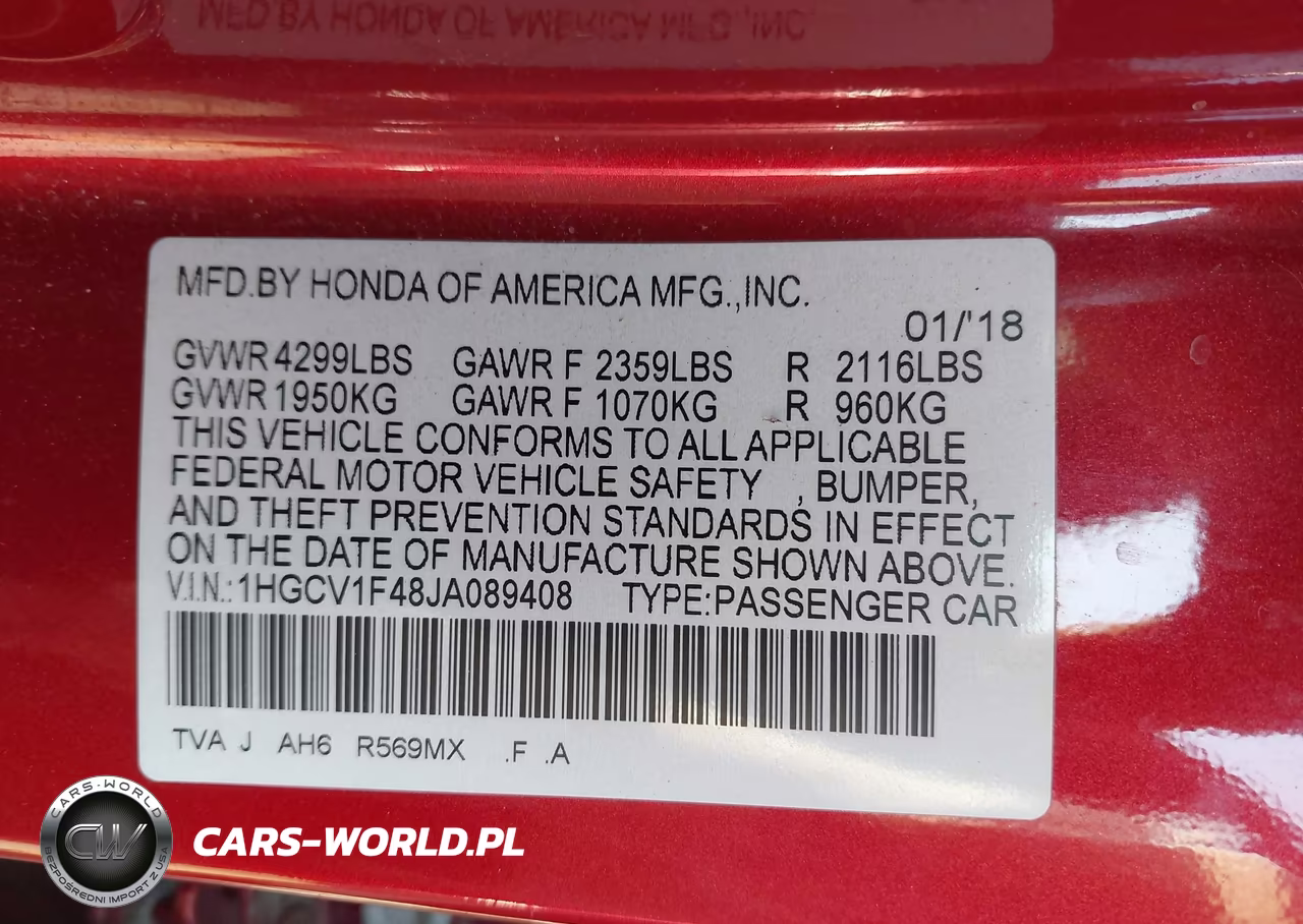 2018 Honda Accord Ex VIN:1HGCV1F48JA089408 - 9