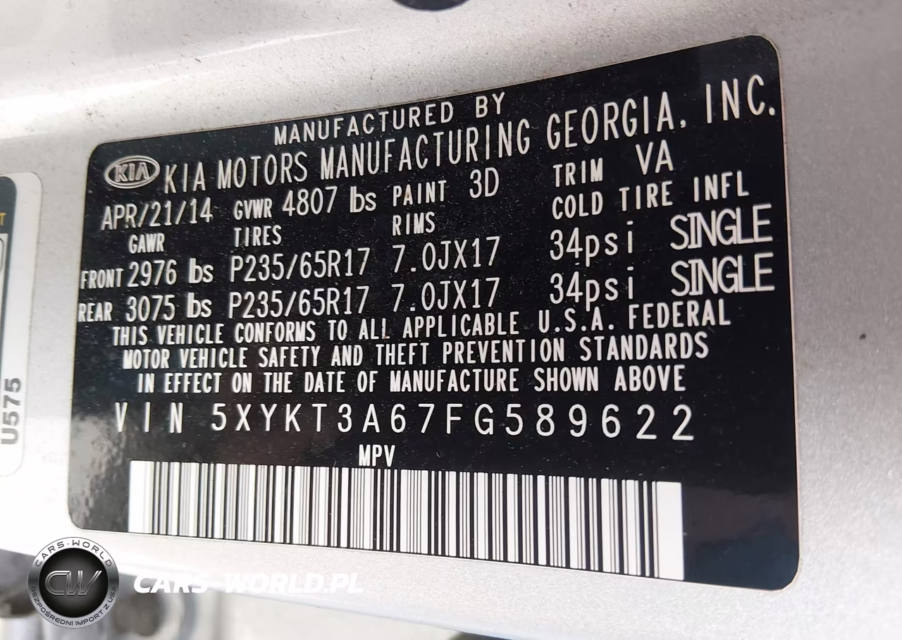 2015 Kia Sorento Lx VIN:5XYKT3A67FG589622 - 9