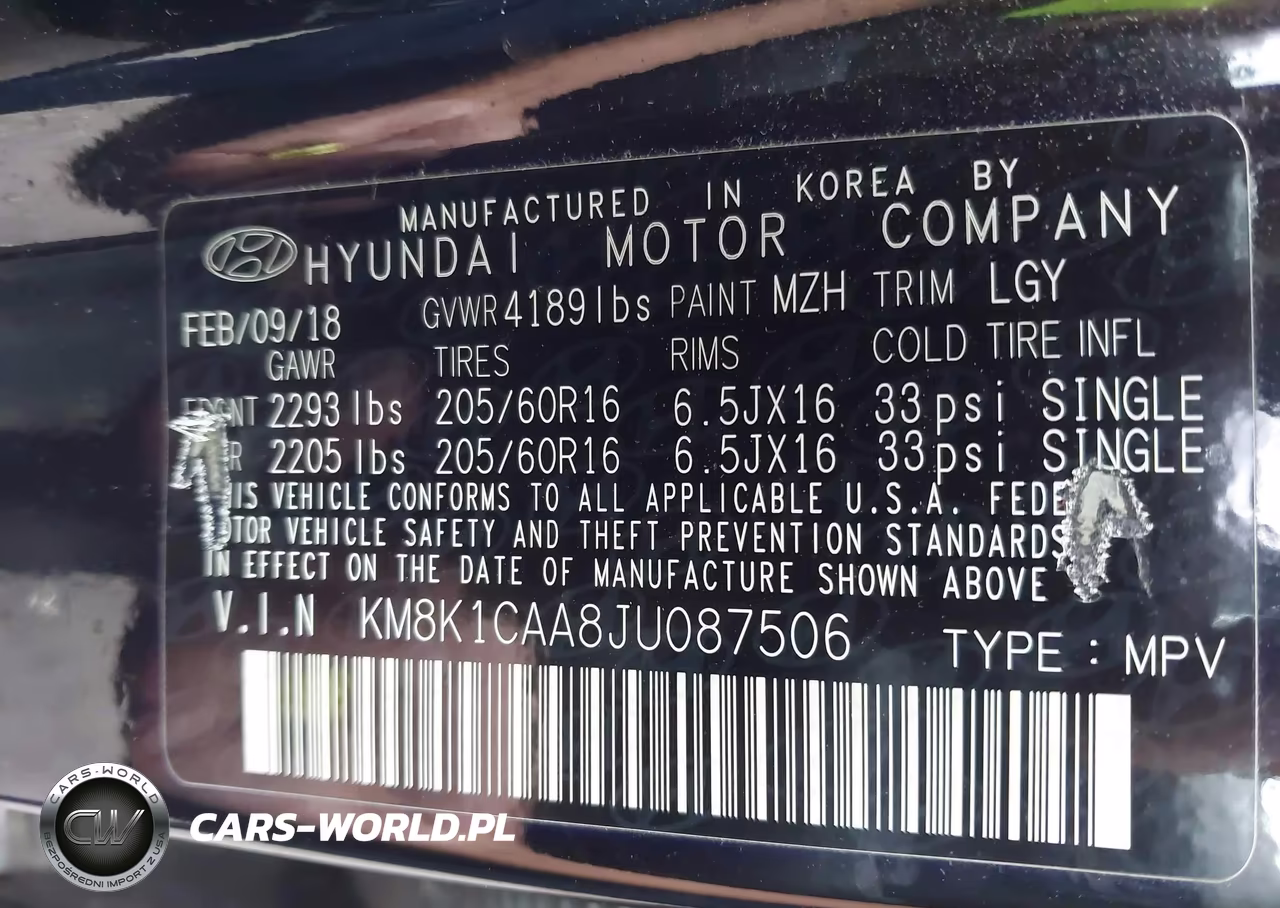 2018 Hyundai Kona Se VIN:KM8K1CAA8JU087506 - 9
