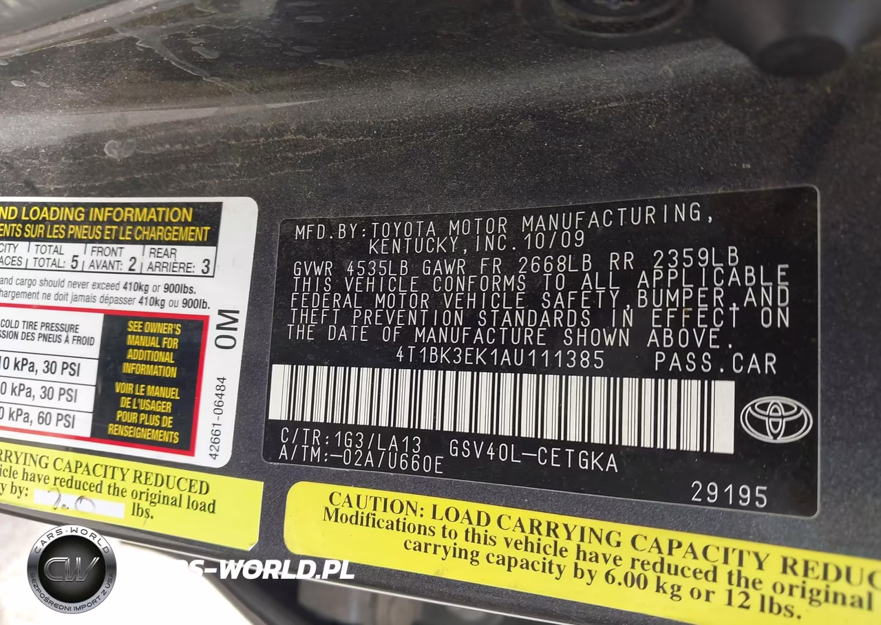 2010 Toyota Camry Xle V6 VIN:4T1BK3EK1AU111385 - 9