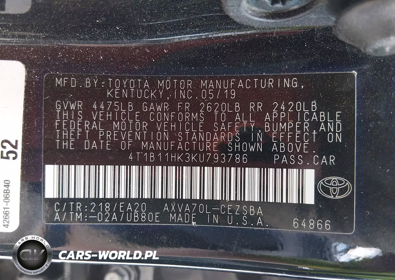 2019 Toyota Camry Se VIN:4T1B11HK3KU793786 - 9