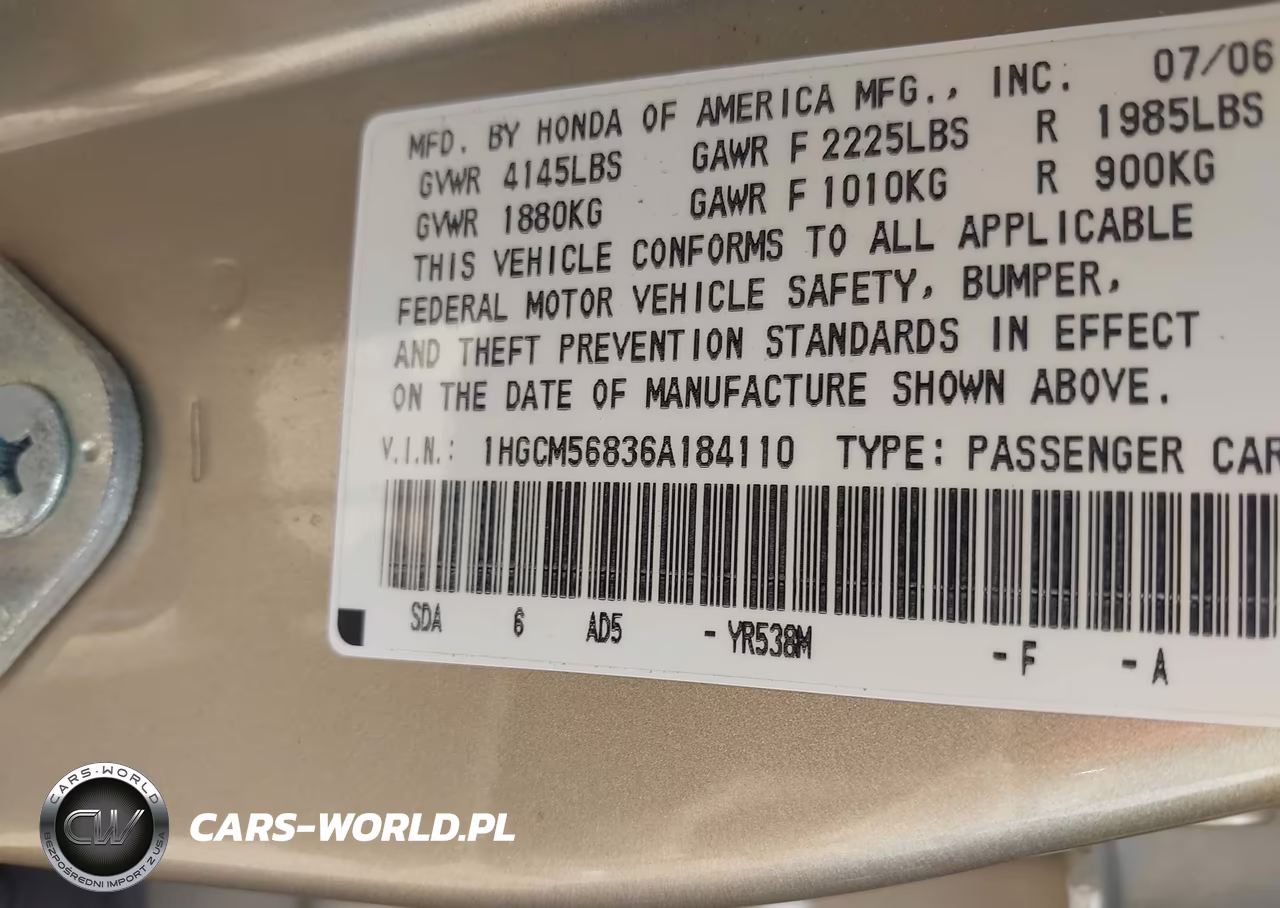 2006 Honda Accord 2.4 Ex VIN:1HGCM56836A184110 - 9