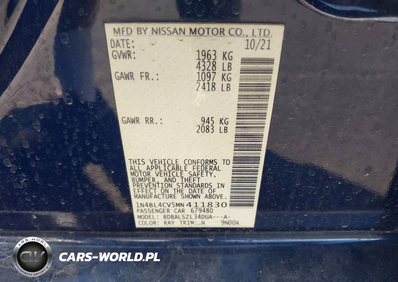 2021 Nissan Altima Sr Fwd VIN:1N4BL4CV5MN411830 - 9