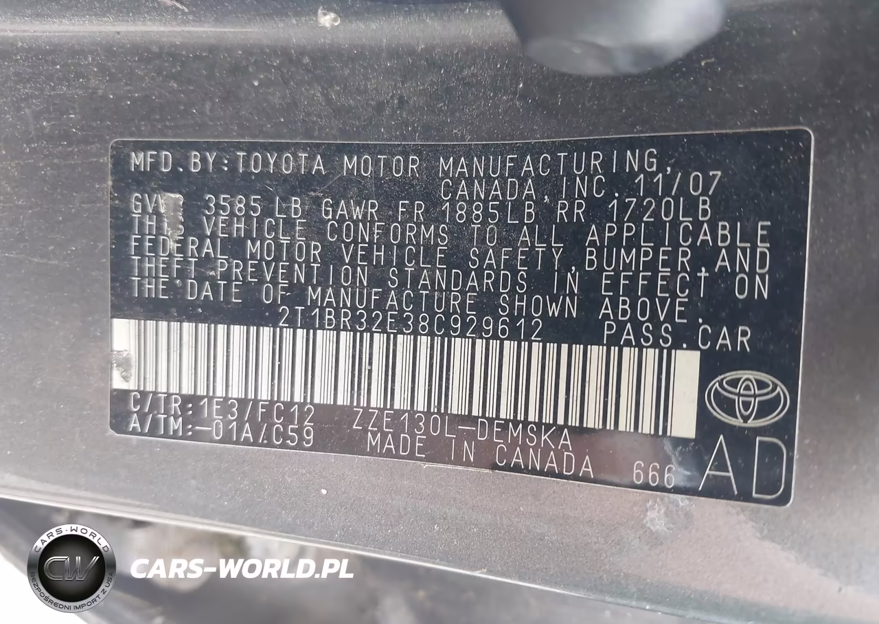 2008 Toyota Corolla S VIN:2T1BR32E38C929612 - 9