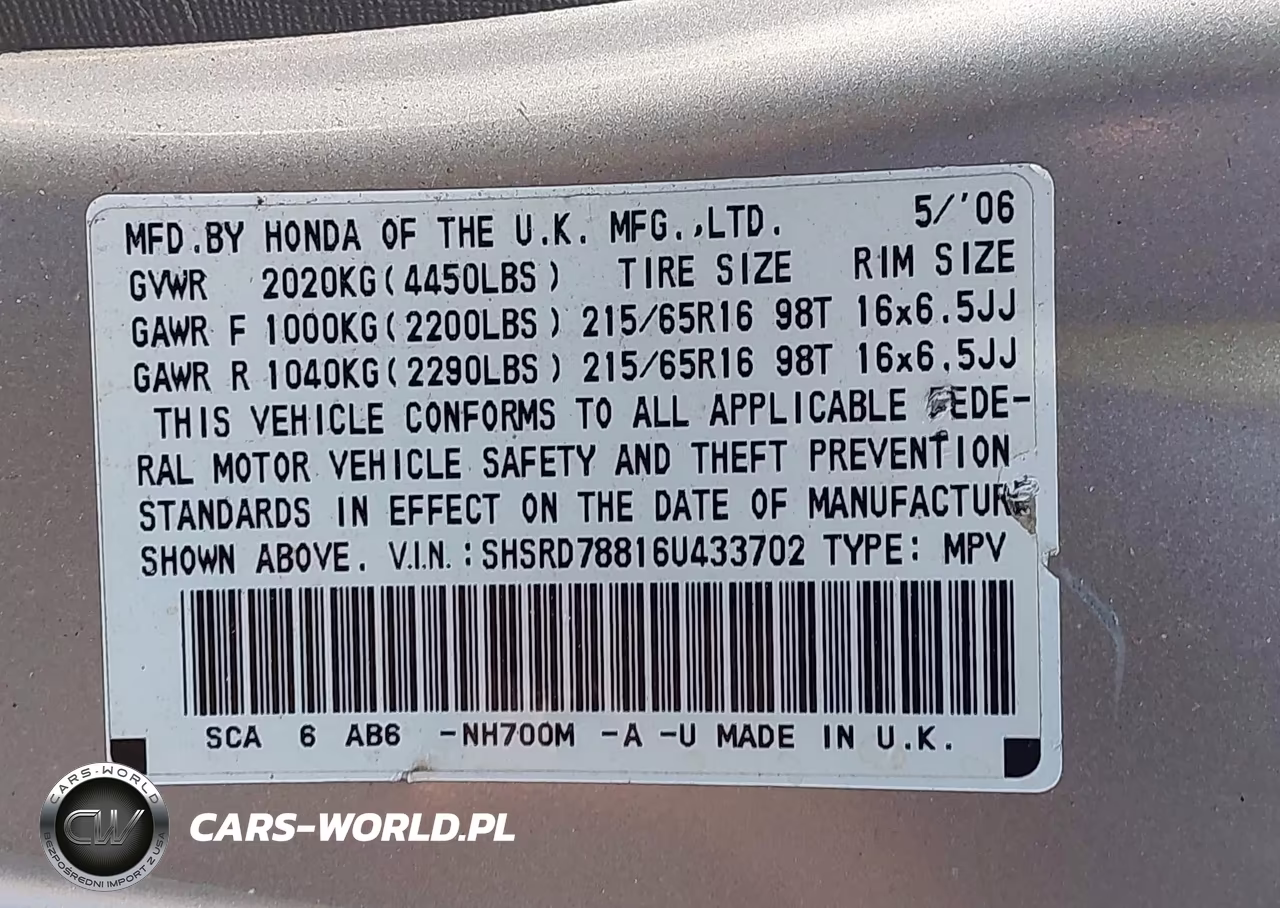 2006 Honda Cr-V Ex VIN:SHSRD78816U433702 - 9