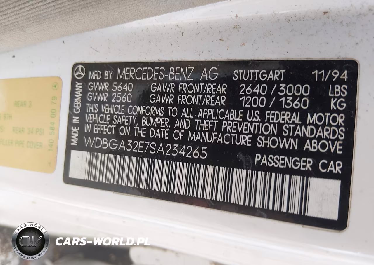 1995 Mercedes-Benz S 320W VIN:WDBGA32E7SA234265 - 9