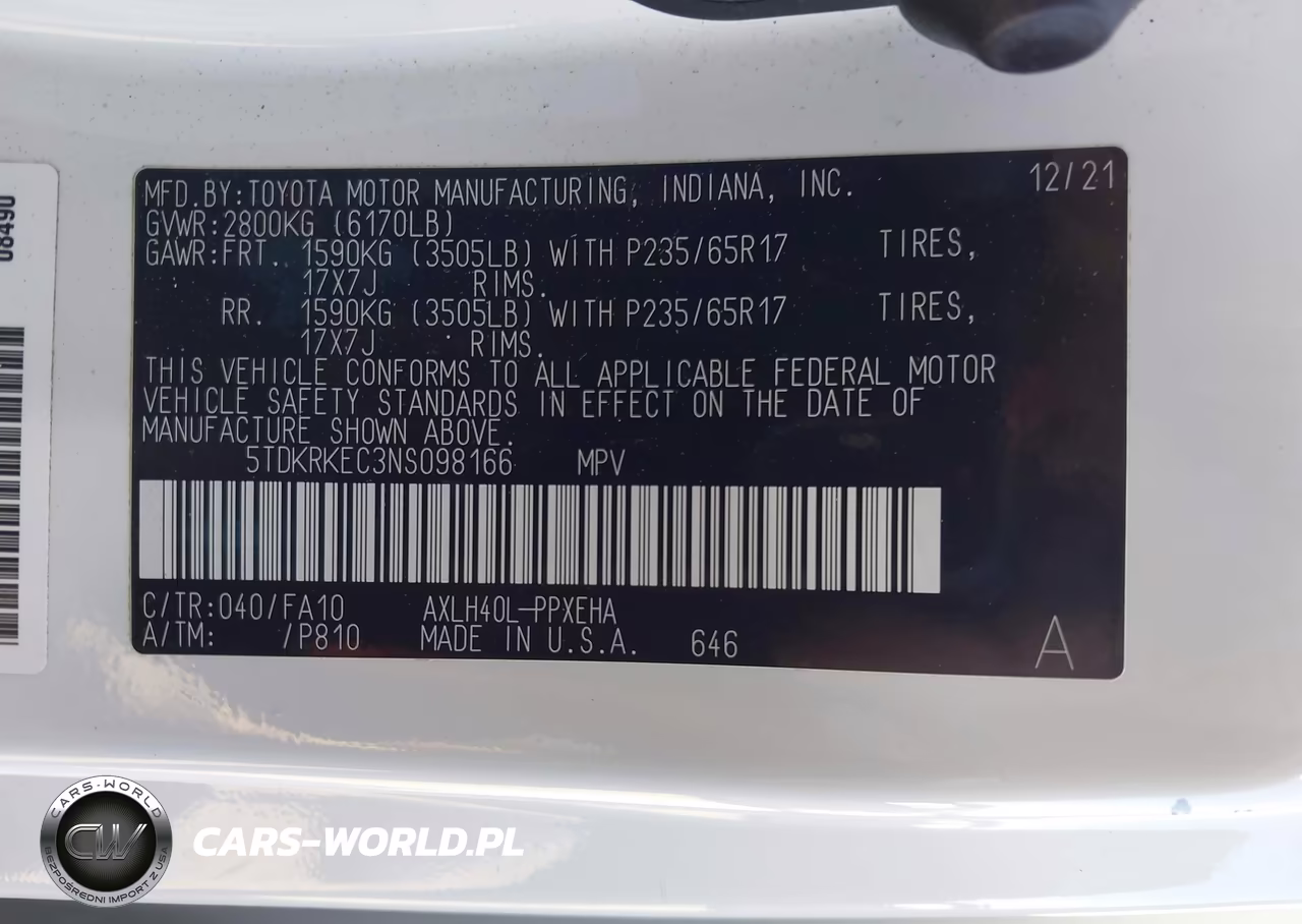 2022 Toyota Sienna Le VIN:5TDKRKEC3NS098166 - 9