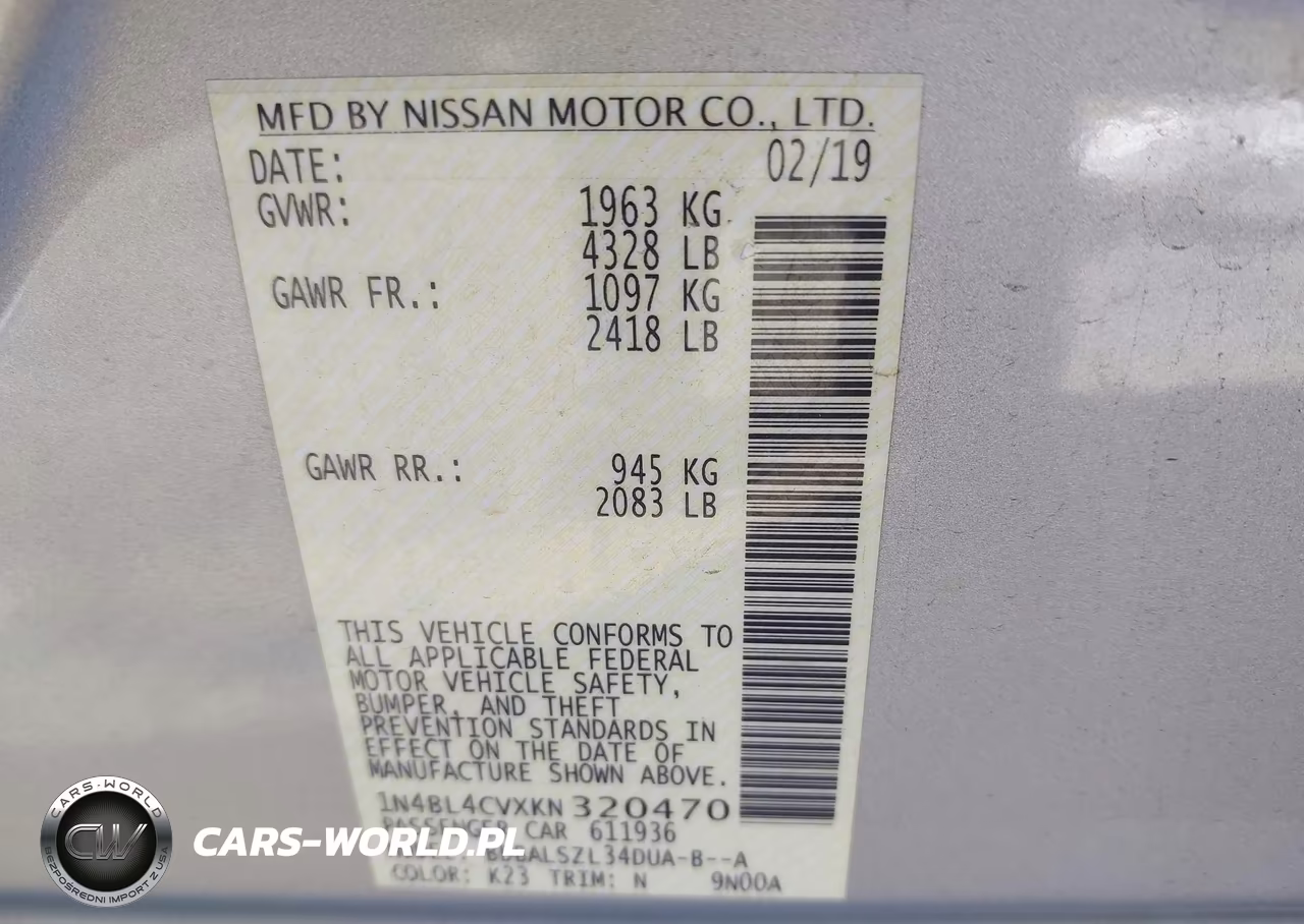 2019 Nissan Altima 2.5 Sr VIN:1N4BL4CVXKN320470 - 9
