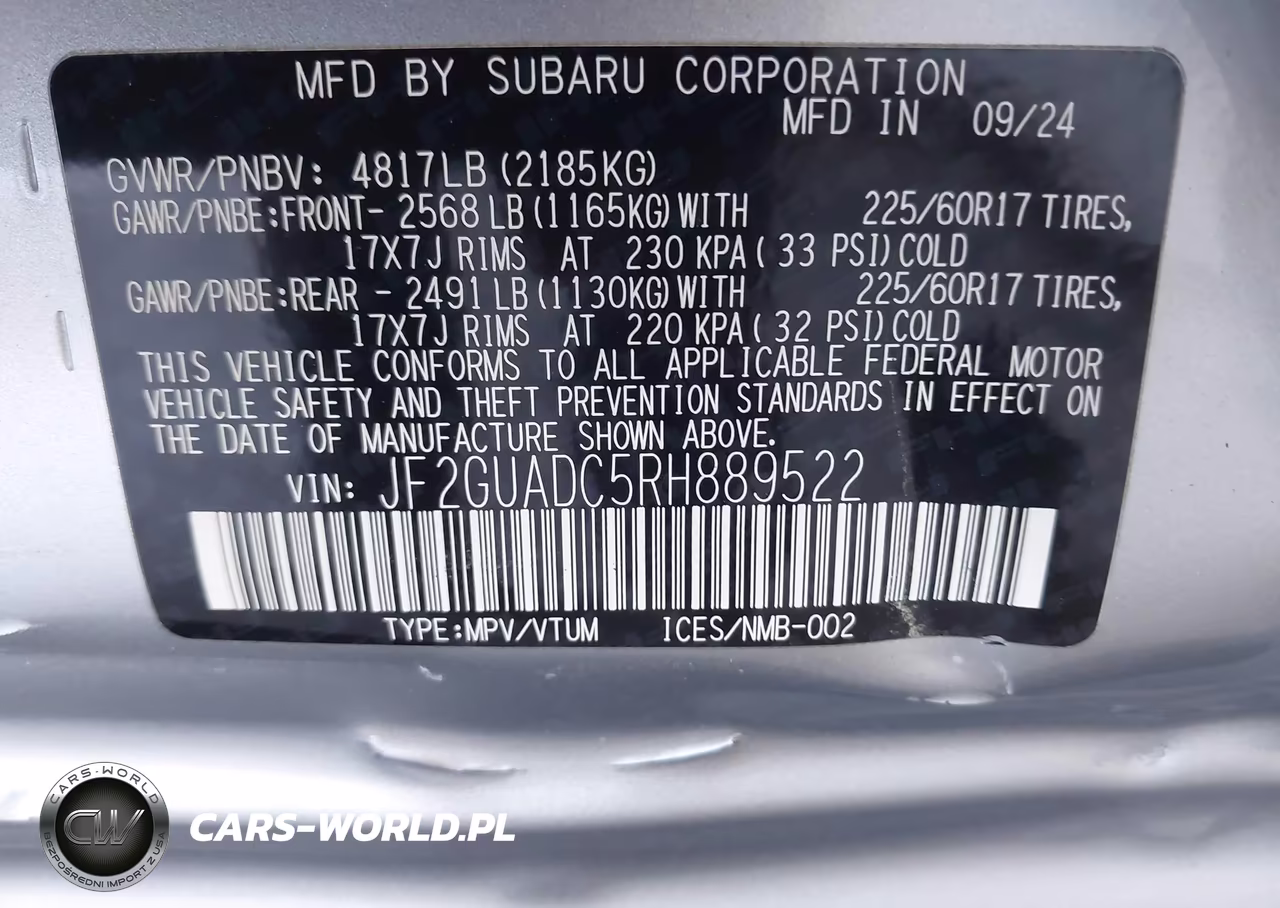2024 Subaru Crosstrek Premium VIN:JF2GUADC5RH889522 - 9