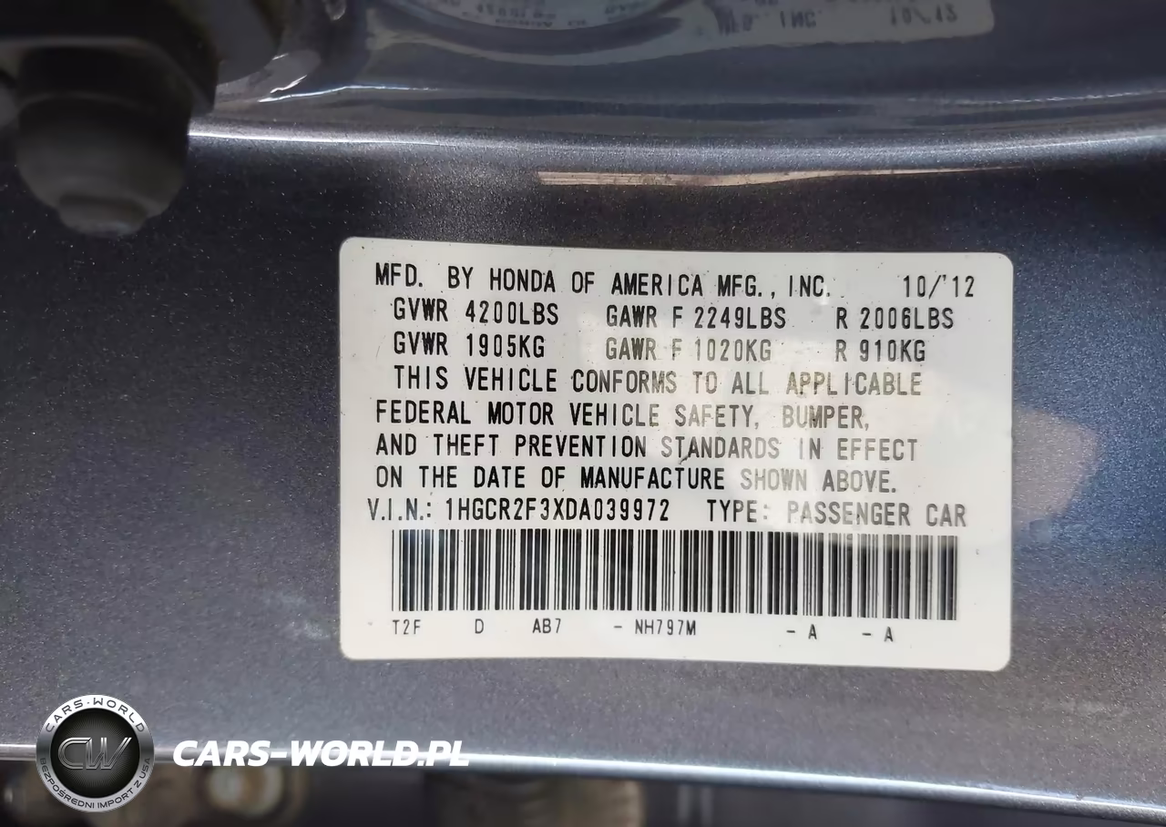 2013 Honda Accord Lx VIN:1HGCR2F3XDA039972 - 9