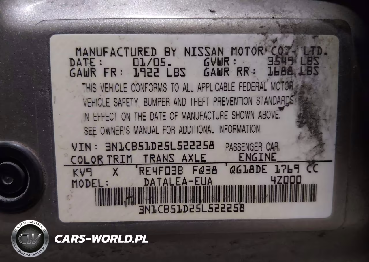 2005 Nissan Sentra 1.8S VIN:3N1CB51D25L522258 - 9
