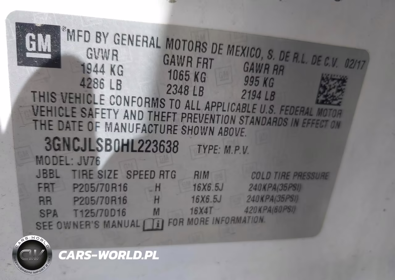 2017 Chevrolet Trax Lt VIN:3GNCJLSB0HL223638 - 9