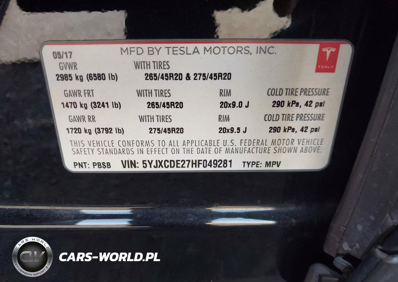 2017 Tesla Model X 100D-75D-90D VIN:5YJXCDE27HF049281 - 9