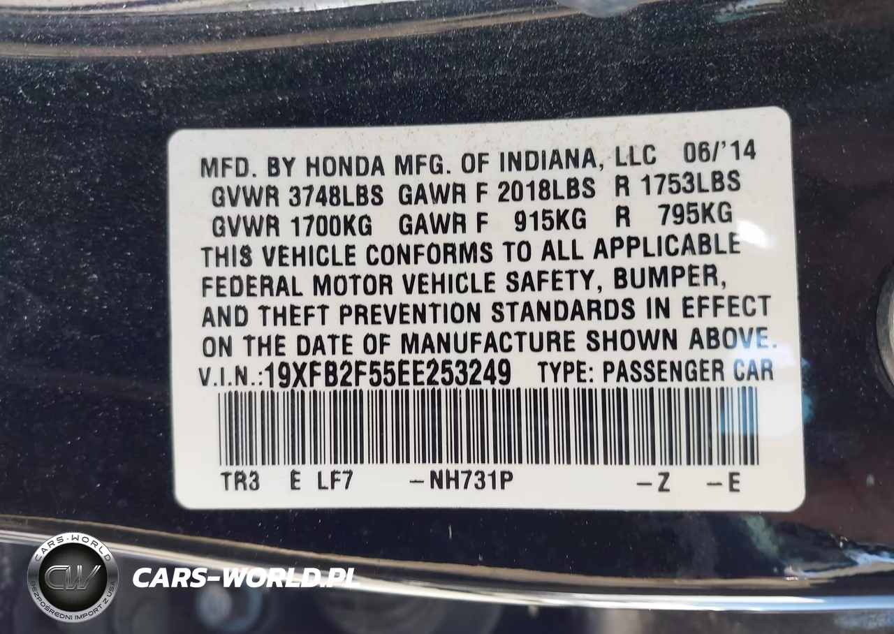 2014 Honda Civic Lx VIN:19XFB2F55EE253249 - 9