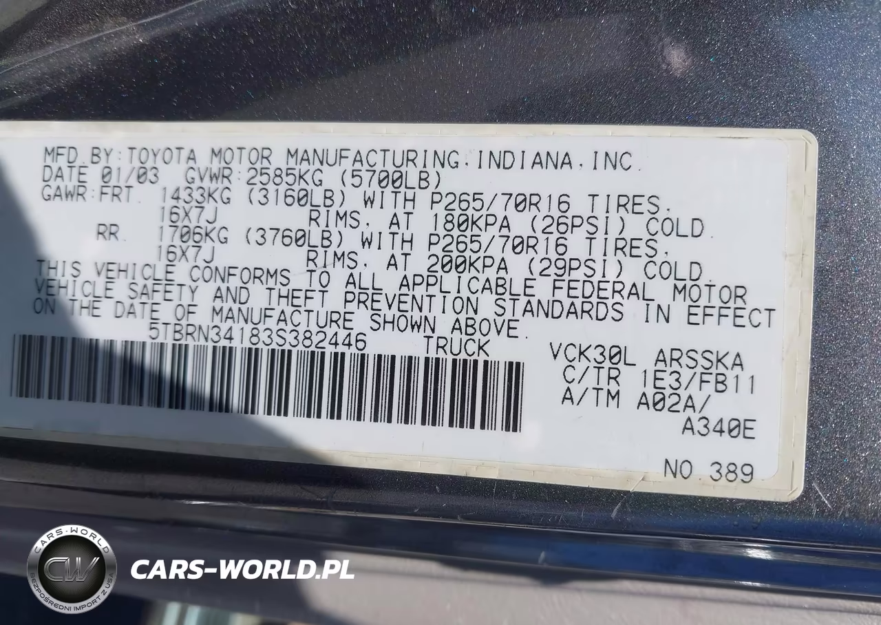 2003 Toyota Tundra Access Cab Sr5 VIN:5TBRN34183S382446 - 9
