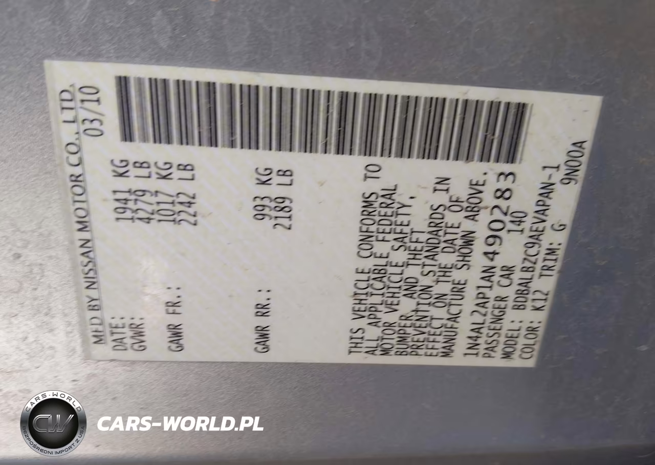 2010 Nissan Altima 2.5 S VIN:1N4AL2AP1AN490283 - 9