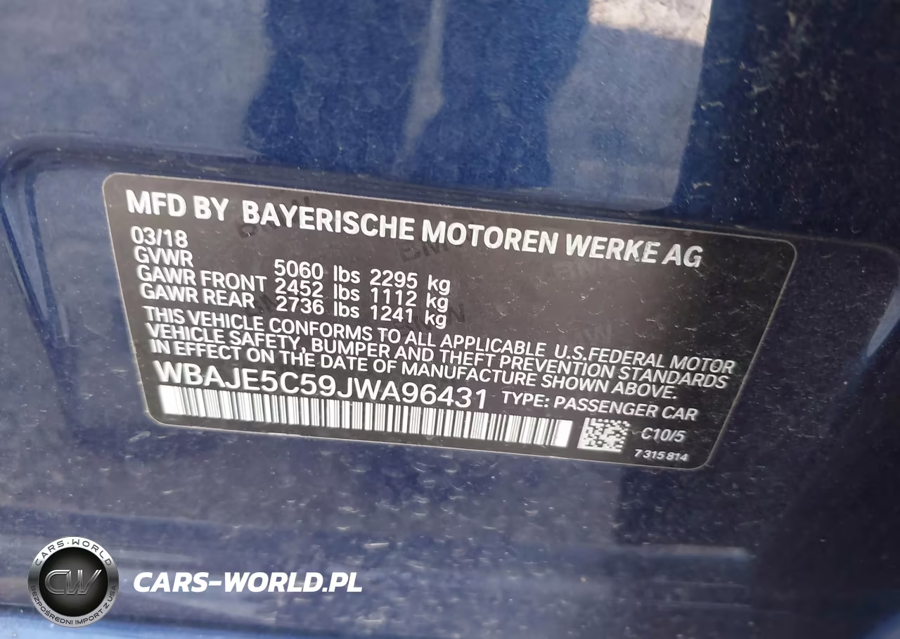 2018 BMW 540I VIN:WBAJE5C59JWA96431 - 9