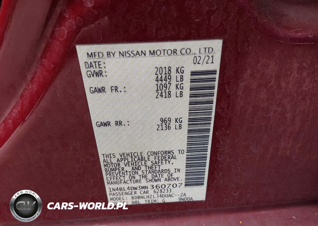 2021 Nissan Altima Sv Intelligent Awd VIN:1N4BL4DW3MN360707 - 9