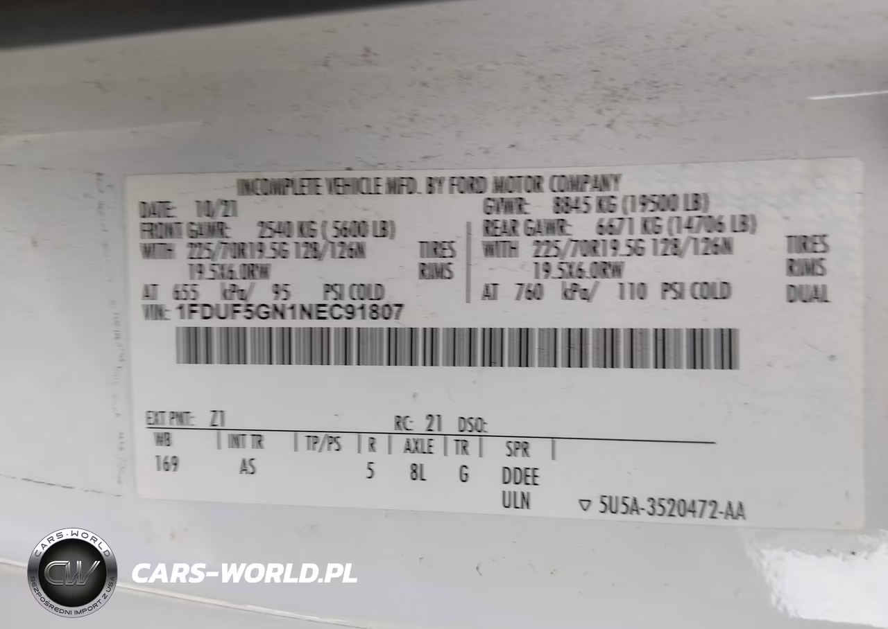 2022 Ford F-550 Chassis Xl VIN:1FDUF5GN1NEC91807 - 8