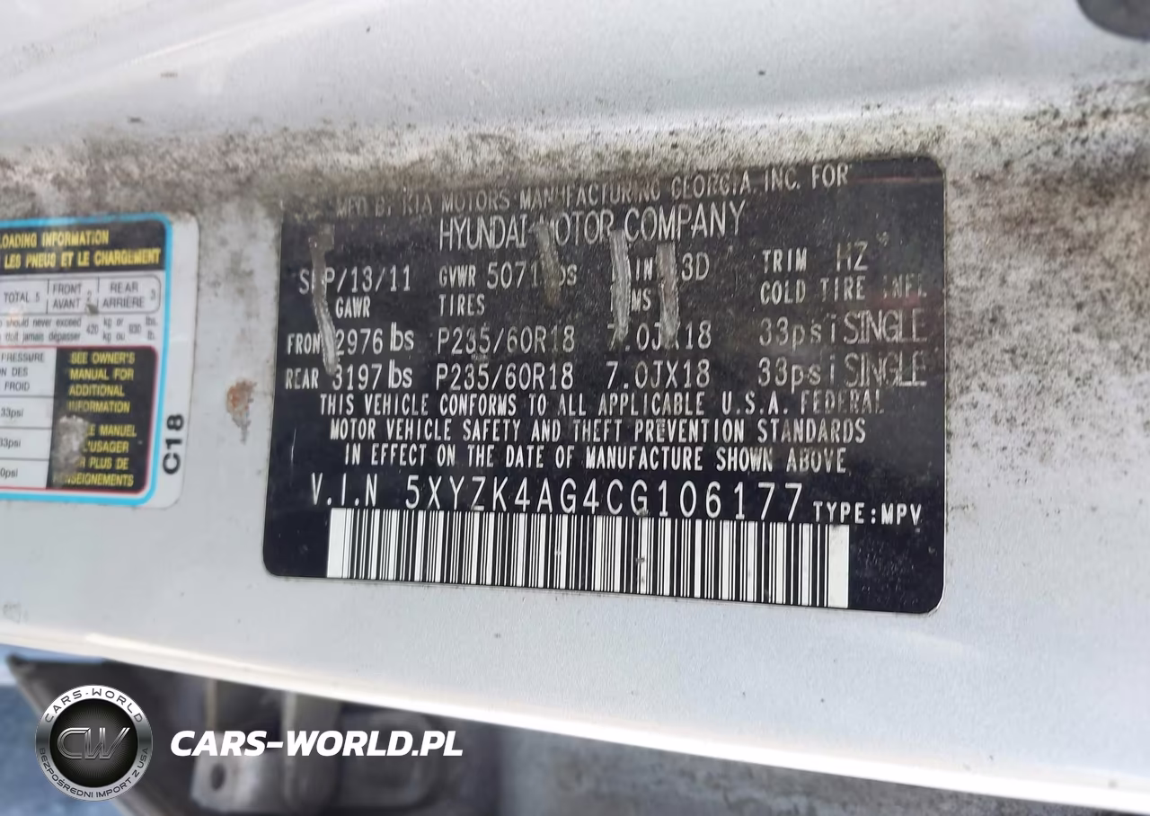 2012 Hyundai Santa Fe Limited V6 VIN:5XYZK4AG4CG106177 - 9