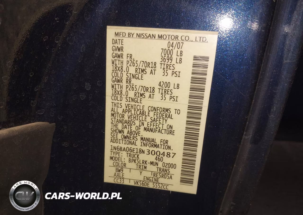 2008 Nissan Titan Xe VIN:1N6BA06E18N300487 - 9