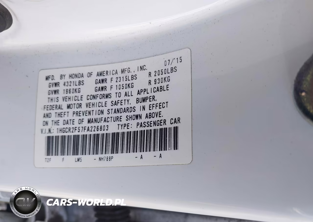 2015 Honda Accord Sport VIN:1HGCR2F57FA226803 - 9