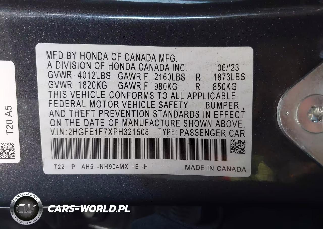 2023 Honda Civic Ex-Ex W-O Bsi VIN:2HGFE1F7XPH321508 - 9
